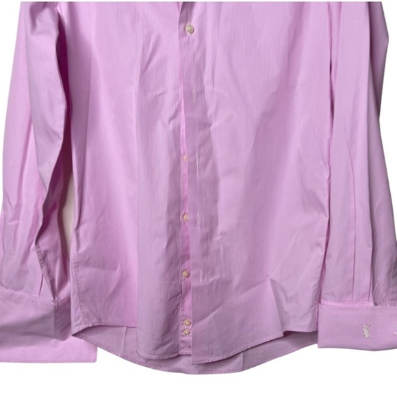YSL Yves Saint Laurent men pink slim dress button down shirt size 15.5 - Picture 5 of 8